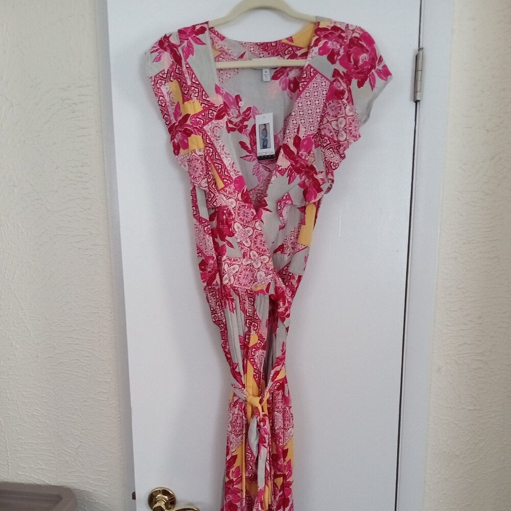 Sofia Jeans by Sofie Vergara Women's Ruffle Sleeve Wrap Maxi Dress MEDIUM